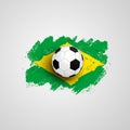 Realistic soccer ball on flag of Brazil, made of brush strokes. Design element. Vector illustration. Isolated on white background