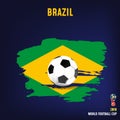 Realistic soccer ball on flag of Brazil made of brush strokes. Vector design element.