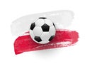 Realistic soccer ball on flag of Poland made of brush strokes. Vector football design element.