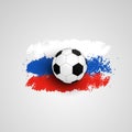Realistic soccer ball on flag of Russia, made of brush strokes. Design element. Vector illustration. Isolated on white background Royalty Free Stock Photo