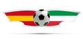 Realistic soccer ball or football on Itali and Spain flag background. Vector illustration.