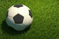 Realistic soccer ball on green grass field 3D style concept Royalty Free Stock Photo