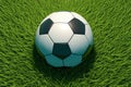 Realistic soccer ball on green grass field 3D style concept Royalty Free Stock Photo