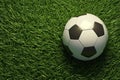 Realistic soccer ball on green grass field 3D style concept Royalty Free Stock Photo