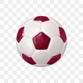 Realistic Soccer Ball with maroon and white colors on a transparent background.Soccer ball of classical shape made of pentagons