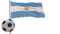 A realistic soccer ball and the realistically fluttering flag of Argentina on a white background, 3d rendering. Royalty Free Stock Photo