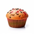 Realistic Solarized Muffin With Berries And Seeds On White Background