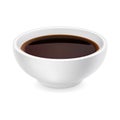 Realistic soy sauce in a bowl