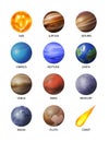 Realistic Space Planet Isolated Icon Set