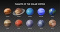 Realistic Space Planet Transparent Icon Set