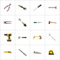 Realistic Spanner, Arm-Saw, Sharpener And Other Vector Elements. Set Of Instruments Realistic Symbols Also Includes