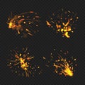 Realistic sparks. Fire effects flame little parts glowing particles decent vector bengal burning sparks collection Royalty Free Stock Photo