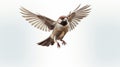 Realistic Sparrow In Flight: Dadaist Photomontage With Softbox Lighting