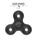 A realistic spinner in black. A modern antistress toy. Hobbies for fingers. A trendy toy. 3d style. Glossy object isolated on whit