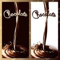 Realistic splash flowing chocolate or cocoa in the dark and white background. vector design elements