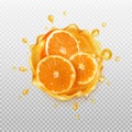 Realistic splash of juice with orange.