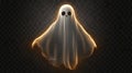 Realistic spooky ghost with hollow dark eyes and glowing outline on transparent background Royalty Free Stock Photo