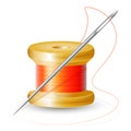 Realistic spool of thread with a needle on an isolated white background Royalty Free Stock Photo