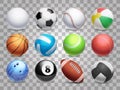Realistic sports balls vector big set isolated on transparent background