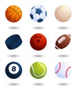 Realistic sports balls vector big set isolated on white background. Vector Illustration of soccer and baseball, football game, Royalty Free Stock Photo