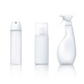 Realistic spray bottle mock up. Package for aerosol. White plastic tube. Isolated 3D vector.