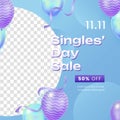 realistic square banner template 11 11 singles day sales design vector