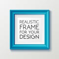 Realistic square blue frame template, frame on the wall mockup with decorative borders