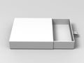 Realistic Square Package Blank white Cardboard Sliding Box on grey background. For small items, matches, and other things. Royalty Free Stock Photo