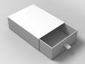 Realistic Square Package Blank white Cardboard Sliding Box on grey background. For small items, matches, and other things. Royalty Free Stock Photo