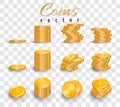 Realistic stack of gold coins isolated on transparent background. Pile of gold coins. Vector illustration