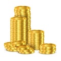 Realistic stack of golden money or stack of coins