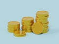 Realistic render stacks of golden coins