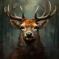 Realistic Stag Portrait: A Captivating Digital Painting In The Woods