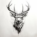 Realistic Stag Tattoo In Monochrome Painting Style