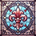 Realistic Stained Glass Window With Fleur De Lis Design