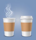 Realistic steam in coffee cup. Paper or plastic 3d branding opening package for steaming cappuccino and black morning