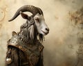 realistic steam punk goat with metal decorations.