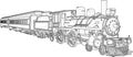 Realistic steam train sketch template. Cartoon vector illustration in black and white