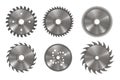 Realistic steel circular saw blade. Rotary cutter. Cutting disk signs, circle blades, woodworking