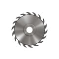 Realistic steel circular saw blade. Rotary cutter symbol. Cutting disc sign, circle woodworking