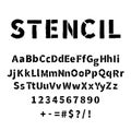 Realistic stencil font with dirty spray paint texture on white