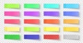 Realistic sticky paper post notes, colored sticker tag. Adhesive memo stripes with shadows. Office tape bookmark for Royalty Free Stock Photo