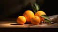 Realistic Still Life: Tangerines On A Table With Dramatic Lighting