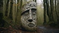 Realistic Stone Carving In Forest: Detailed Hasselblad H6d-400c Sculpture Mimicking Ruined Materials