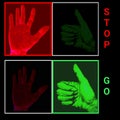 Realistic stop and go sign for traffic or pedestrian crossing