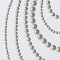 Realistic strands of white pearls, decorative element for holiday cards, wedding invitations, vector illustration Royalty Free Stock Photo