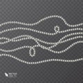 Realistic strands of white pearls, decorative element for holiday cards, wedding invitations, vector illustration