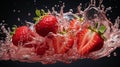 Realistic Strawberry Splash: Detailed Composition In Red And Silver