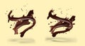 Realistic streams of melted chocolate. Cocoa sprinkles. Set of vector illustrations Royalty Free Stock Photo