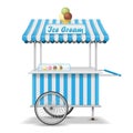 Realistic street food cart with wheels. Mobile pink ice cream market stall template. Ice cream kiosk store mockup